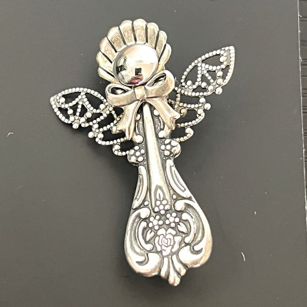 Beautiful Hand-Crafted Sterling Silver Spoon Angel Brooch